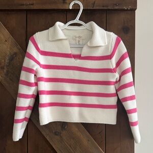 Jessica Simpson Pink and White V-Neck Sweater
